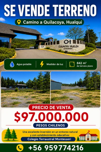 Vende terreno en Condominio Country Huelén, Hualqui.