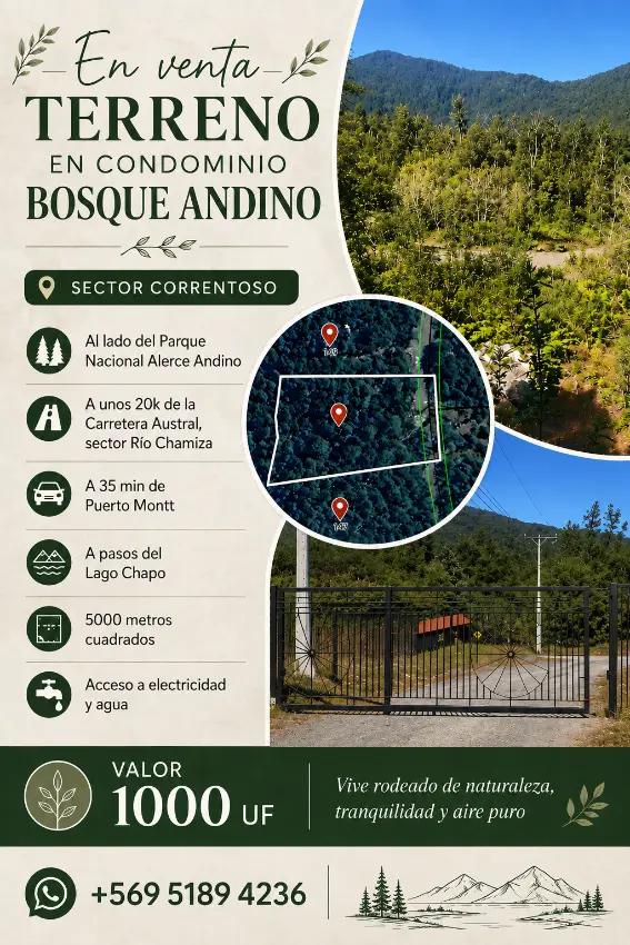 Parcea 5.000mtrs, condominio Bosque andino,Puerto Montt.