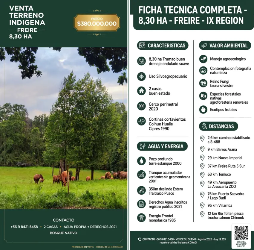 VENTA TERRENO INDIGENA  8.30 HA. FREIRE IX REGIÓN 