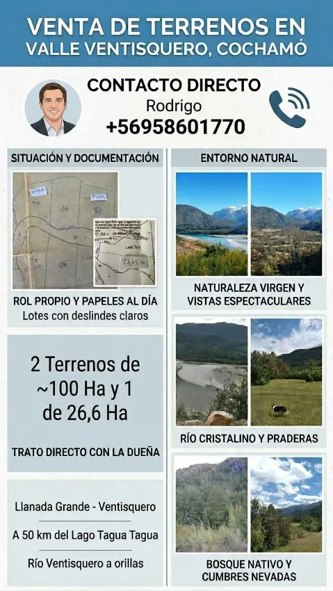 VENTA DE CAMPOS Y TERRENOS EN VALLE VENTISQUERO - COCHAMÓ